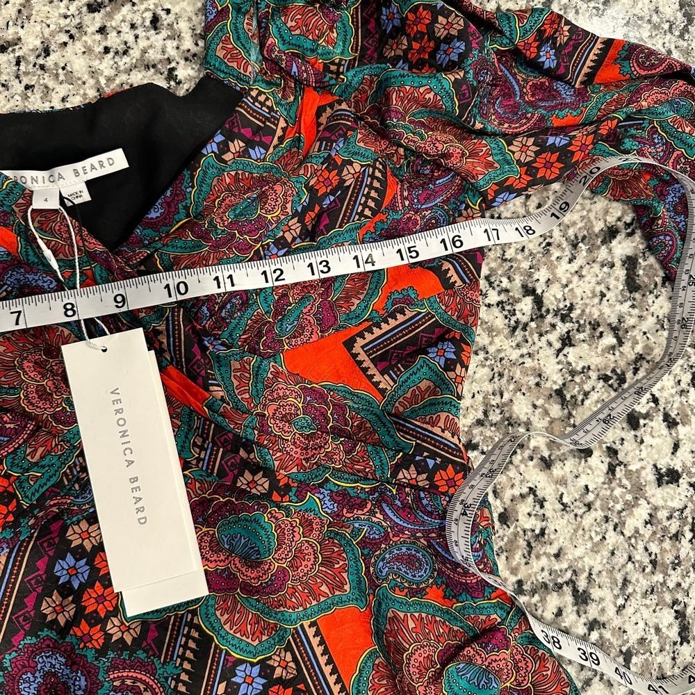Veronica Beard Bellino Silk Long Sleeve Paisley Mini Dress Flame Red Size 4 Boho - Picture 12 of 12